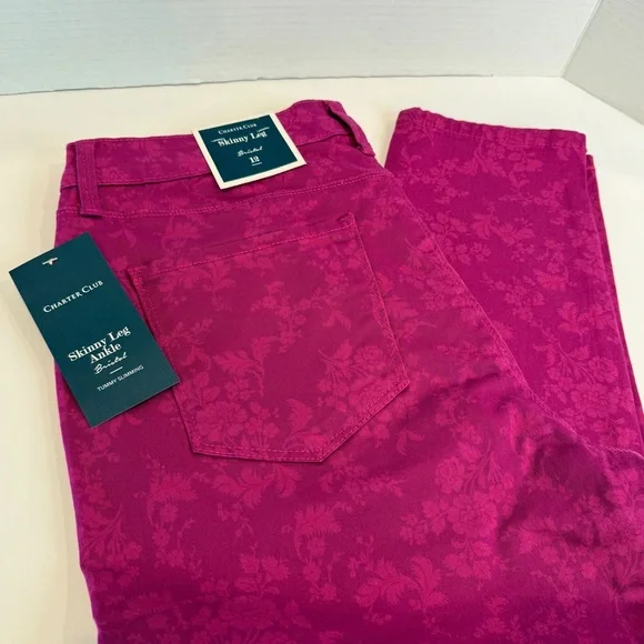 🆕 Women’s Charter Club Pink Fancy Skinny Ankle Pants – Size 12 🆕 - Picture 1 of 16